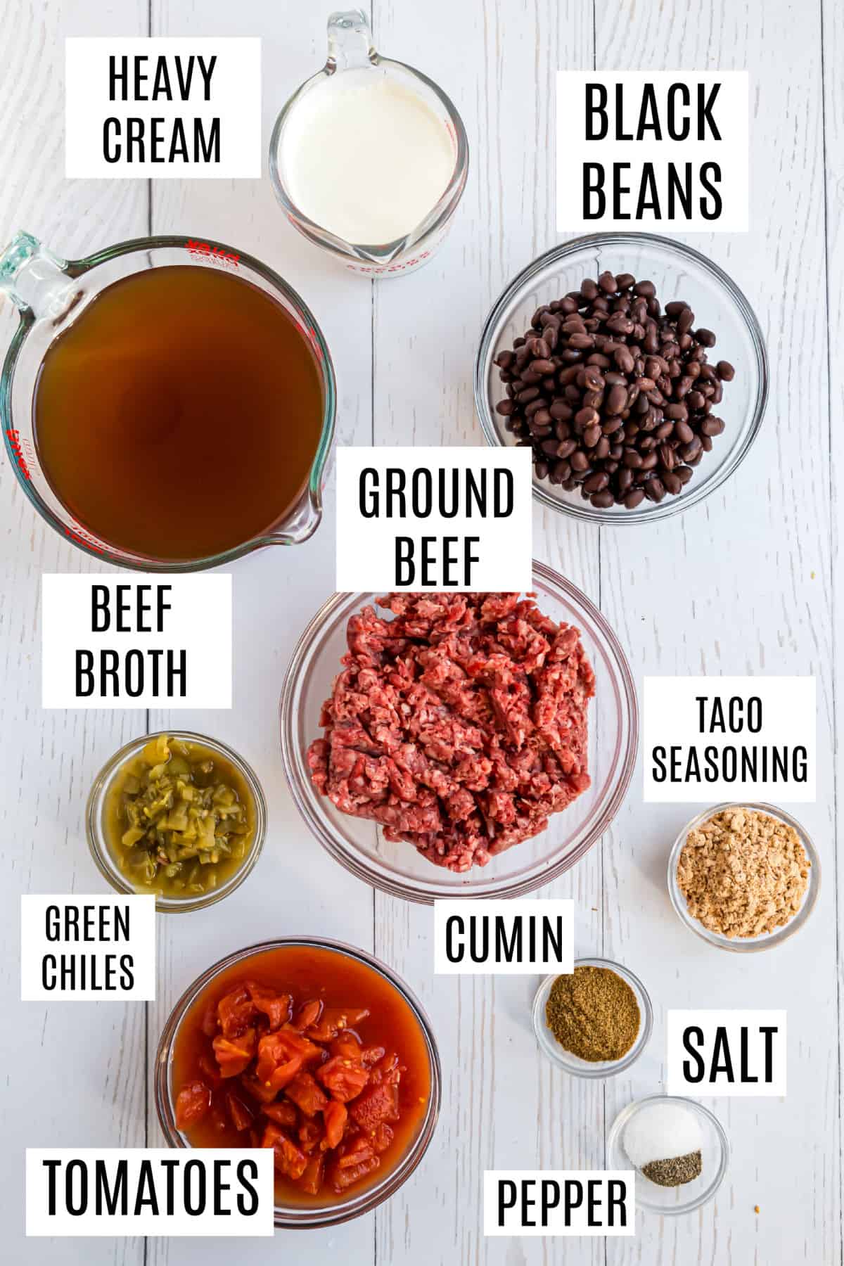 Ingredients needed to make taco soup in the Instant Pot.