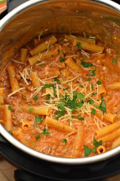 Ziti with parmesan and basil in Instant Pot.