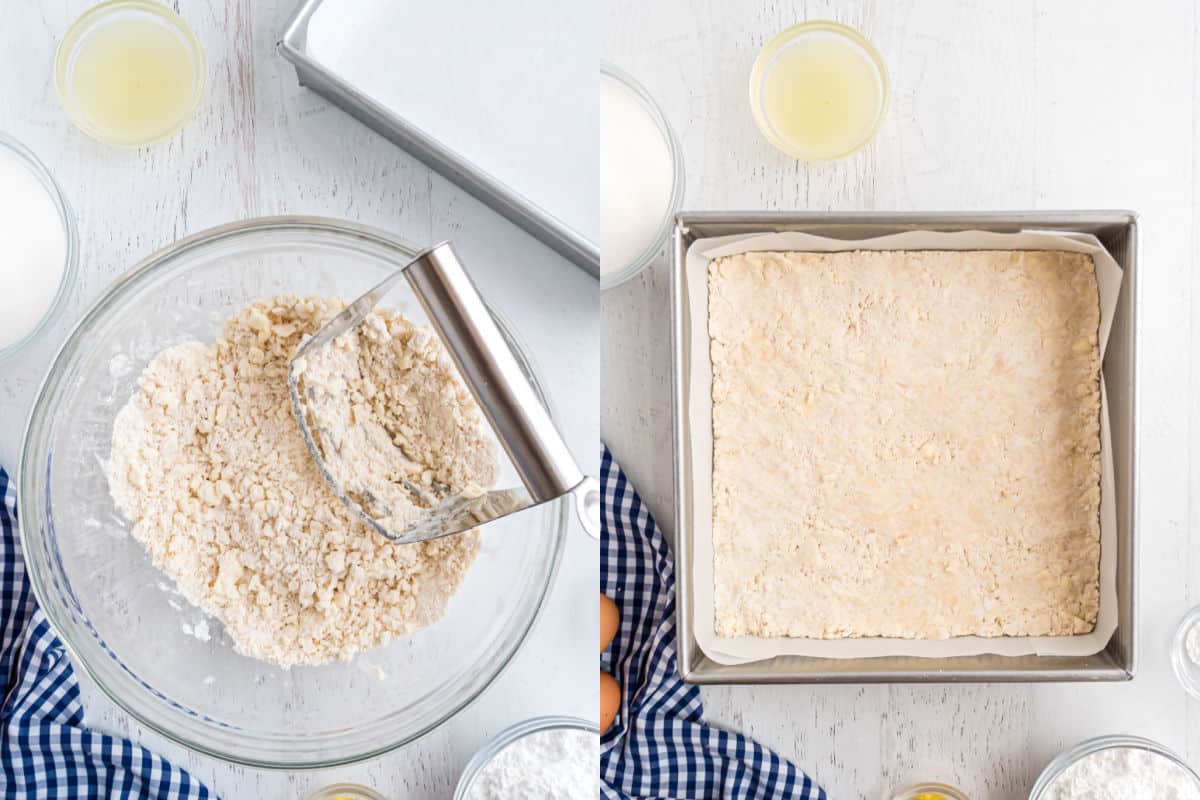 Step by step photos showing how to make lemon bar crust.