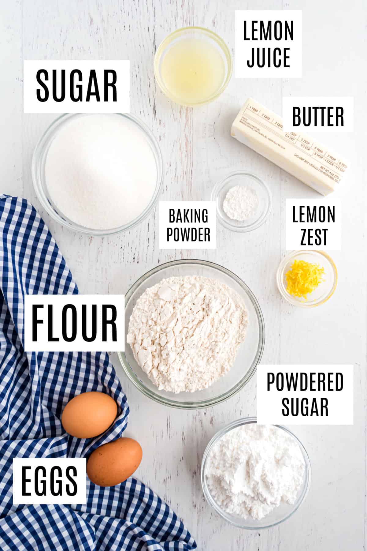 Ingredients needed to make lemon bars.