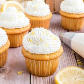 Light and refreshing, this Lemon Whipped Cream Frosting recipe is the perfect addition to homemade lemon cupcakes. So quick and easy to make!