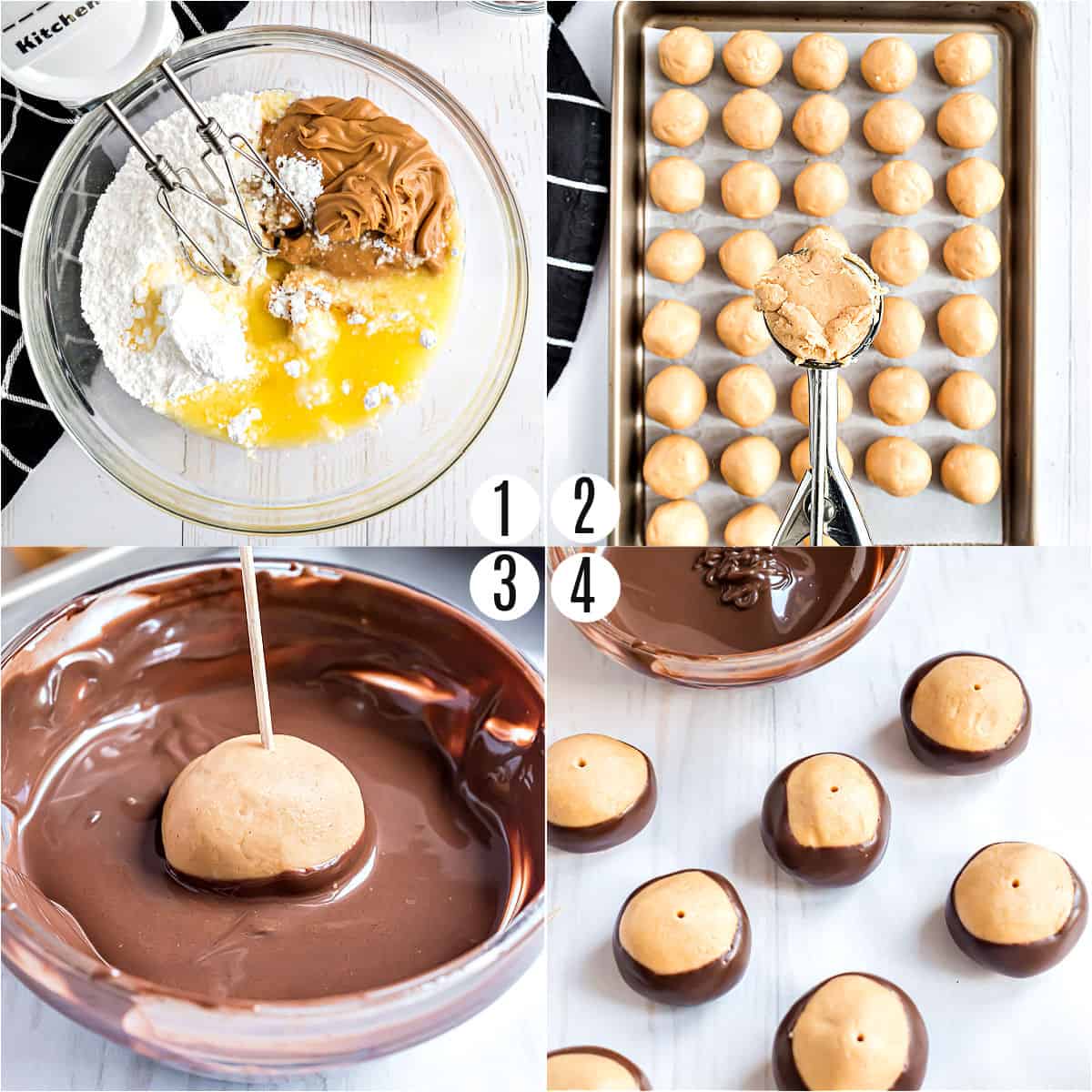 Step by step photos showing how to make buckeyes.