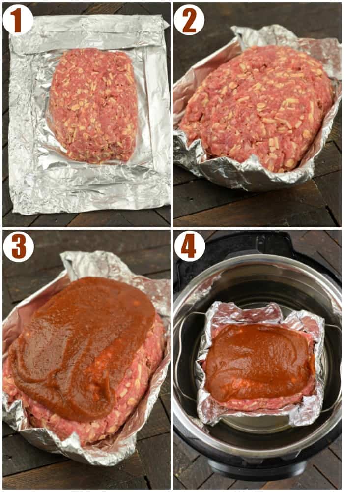 Step by step photos showing how to make meatloaf in the instant pot.