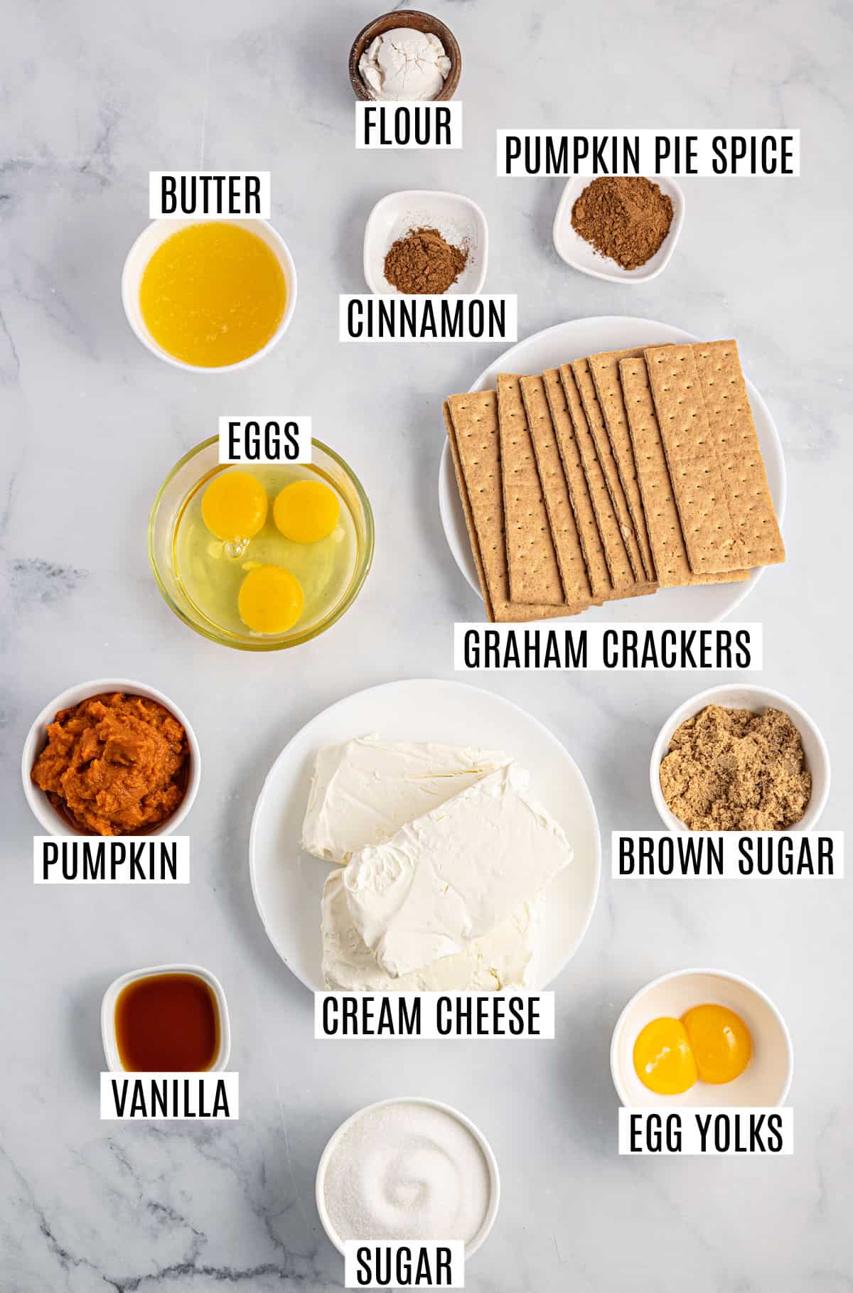 Ingredients needed to make pumpkin pie cheesecake.