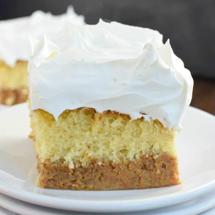 Pumpkin magic cake with three distinct layers.