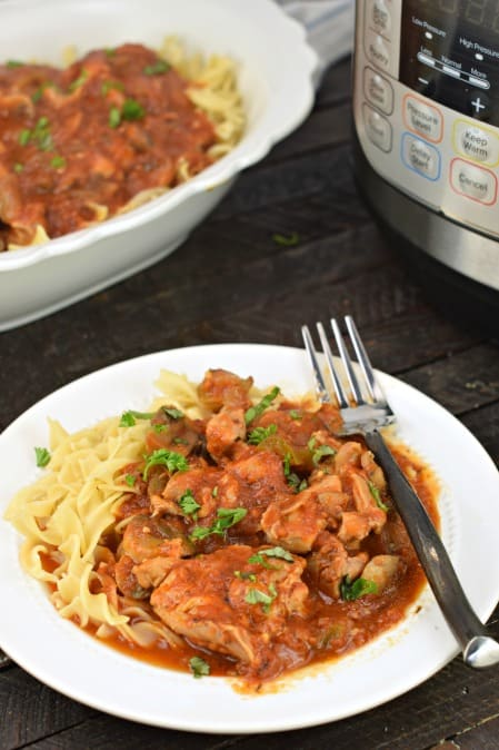 Hearty Chicken Cacciatore Recipe made in the Instant Pot for an easy weeknight dinner. Packed with flavor from tomatoes, mushrooms, chicken, and herbs!