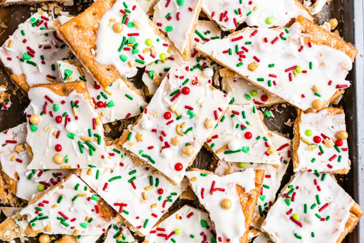 Pieces of Christmas crack stacked on top of each other.