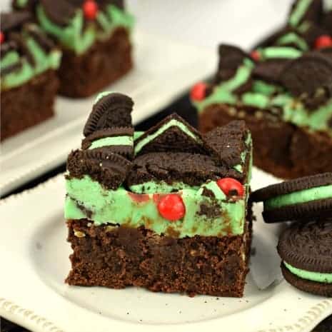 Thick and fudgy Chocolate Brownies. Grinch brownies with a green mint ganache, mint Oreos, and red hot candies! Perfect for Christmas. Thick and fudgy Chocolate Brownies. Grinch brownies with a green mint ganache, mint Oreos, and red hot candies! Perfect for Christmas.