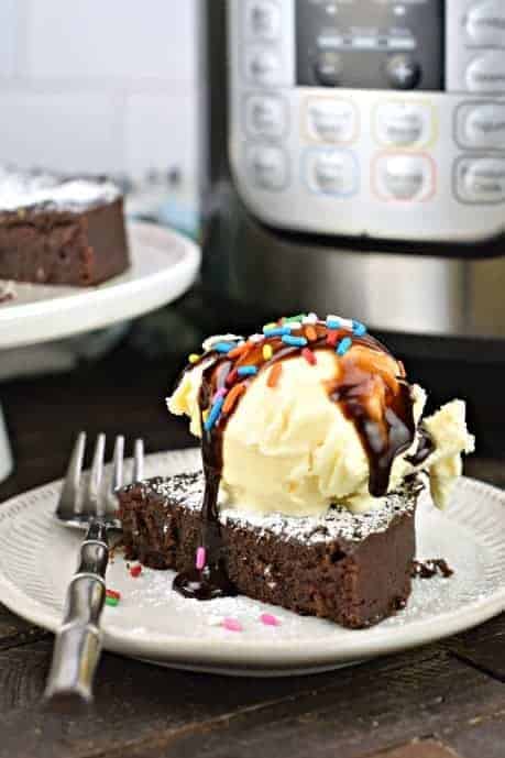 Fudgy, chocolate Brownies in the Instant Pot. You'll love this easy recipe for moist and chewy chocolate brownies!