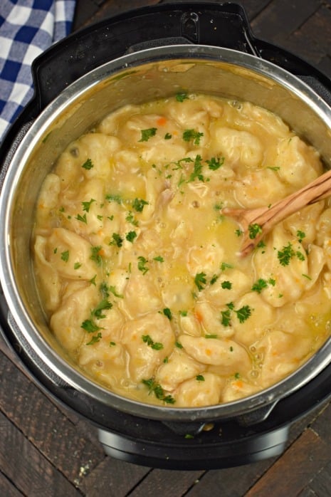 Dumplings added to pressure cooker.