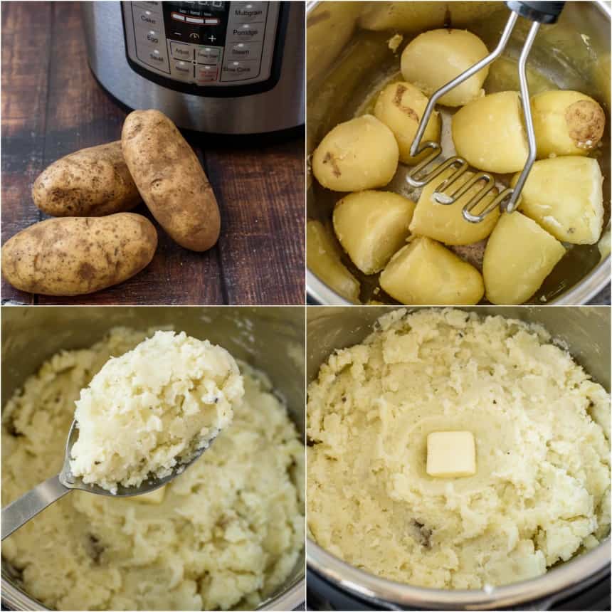 Step by step photos showing how to make russet mashed potatoes in the pressure cooker.