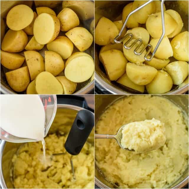 Step by step photos showing how to make potatoes in the Instant Pot.