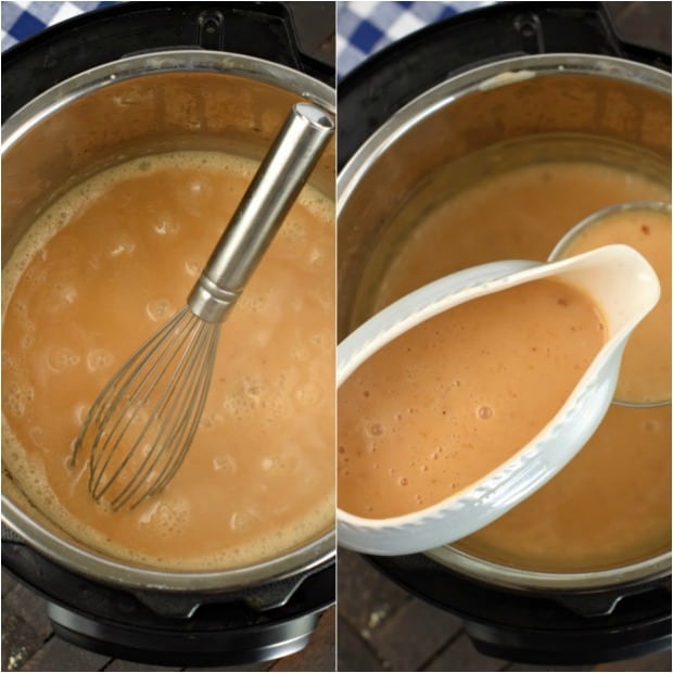 Step by step photos showing how to make gravy in the instant pot.