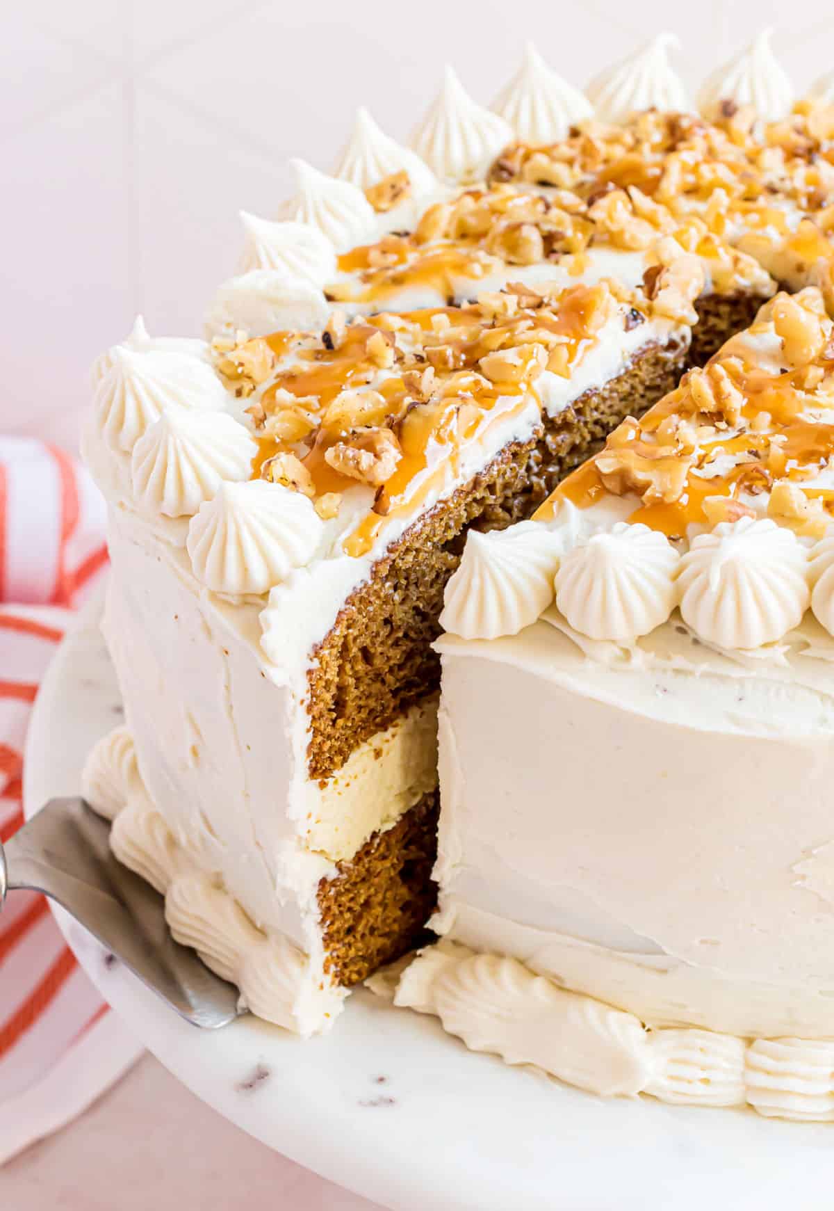 Slice of pumpkin cheesecake cake.