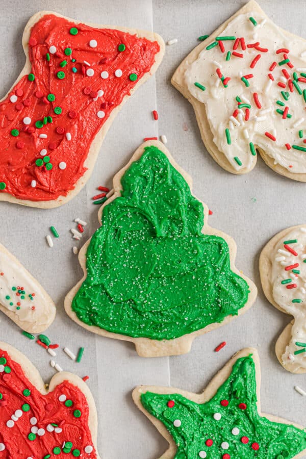 Frosted Christmas cookies.