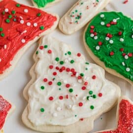 Frosted Christmas cut out sugar cookies.