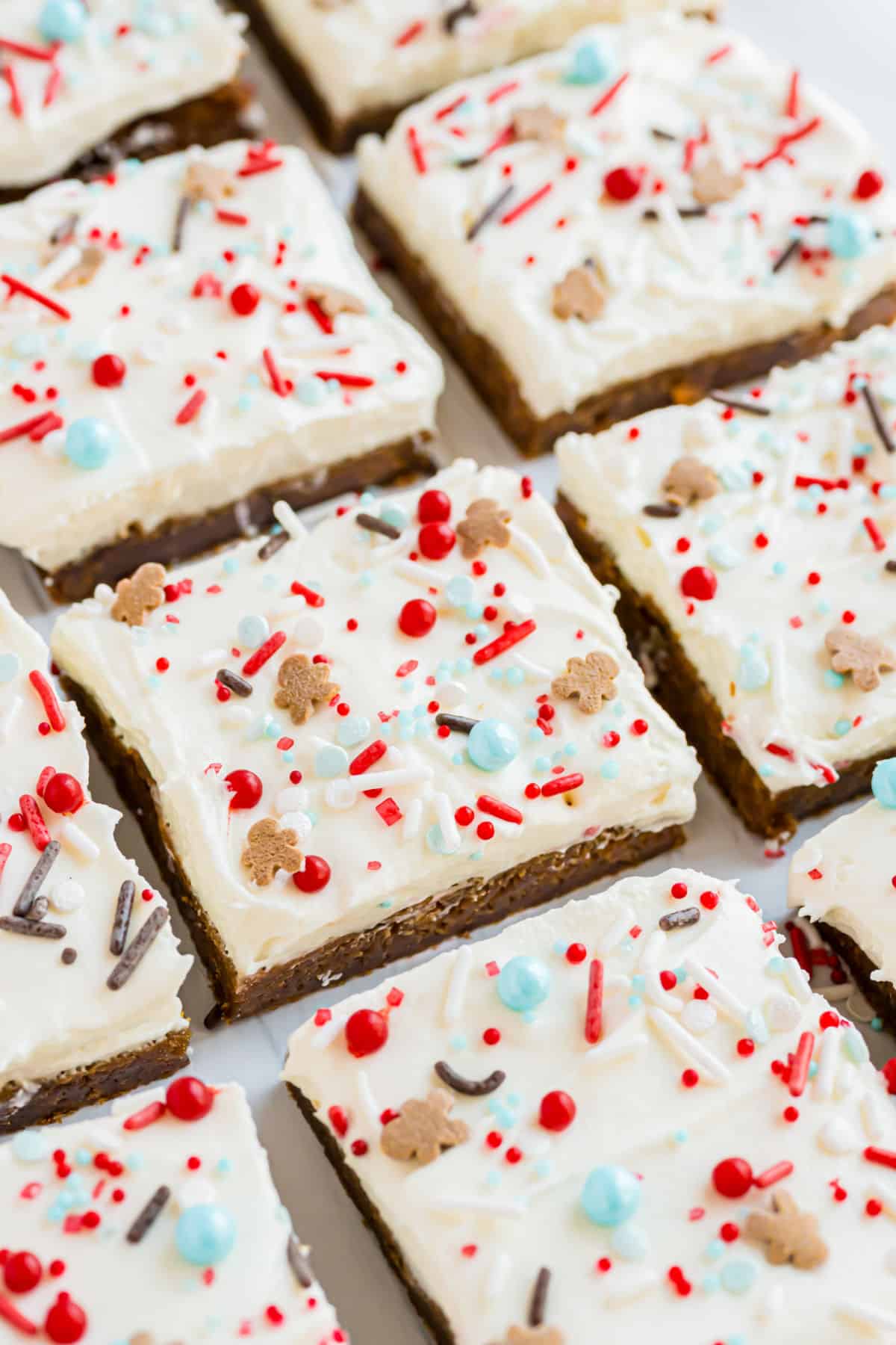 Gingerbread cookies cut into bars.