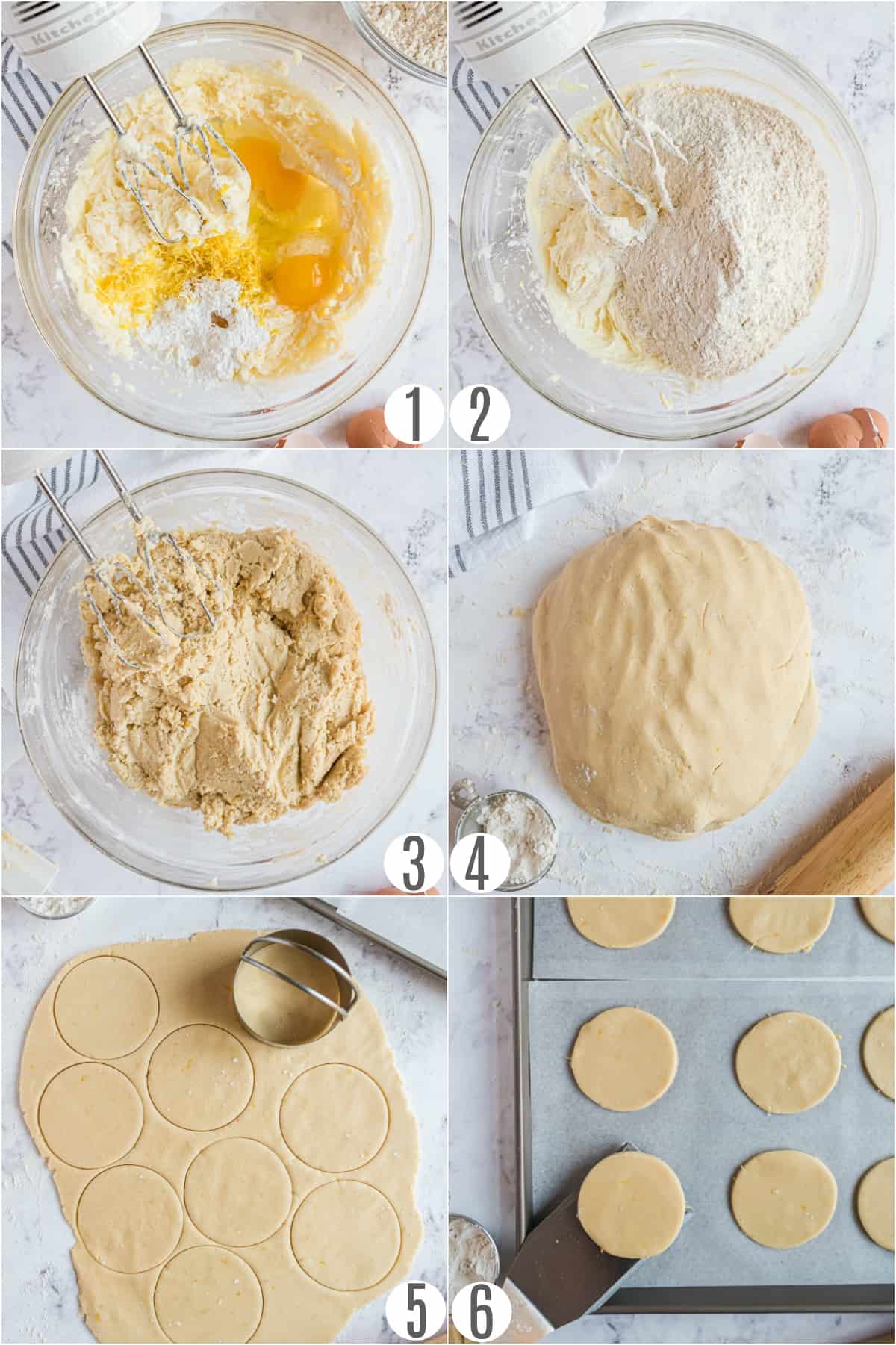 Step by step photos showing how to make cut out sugar cookies.