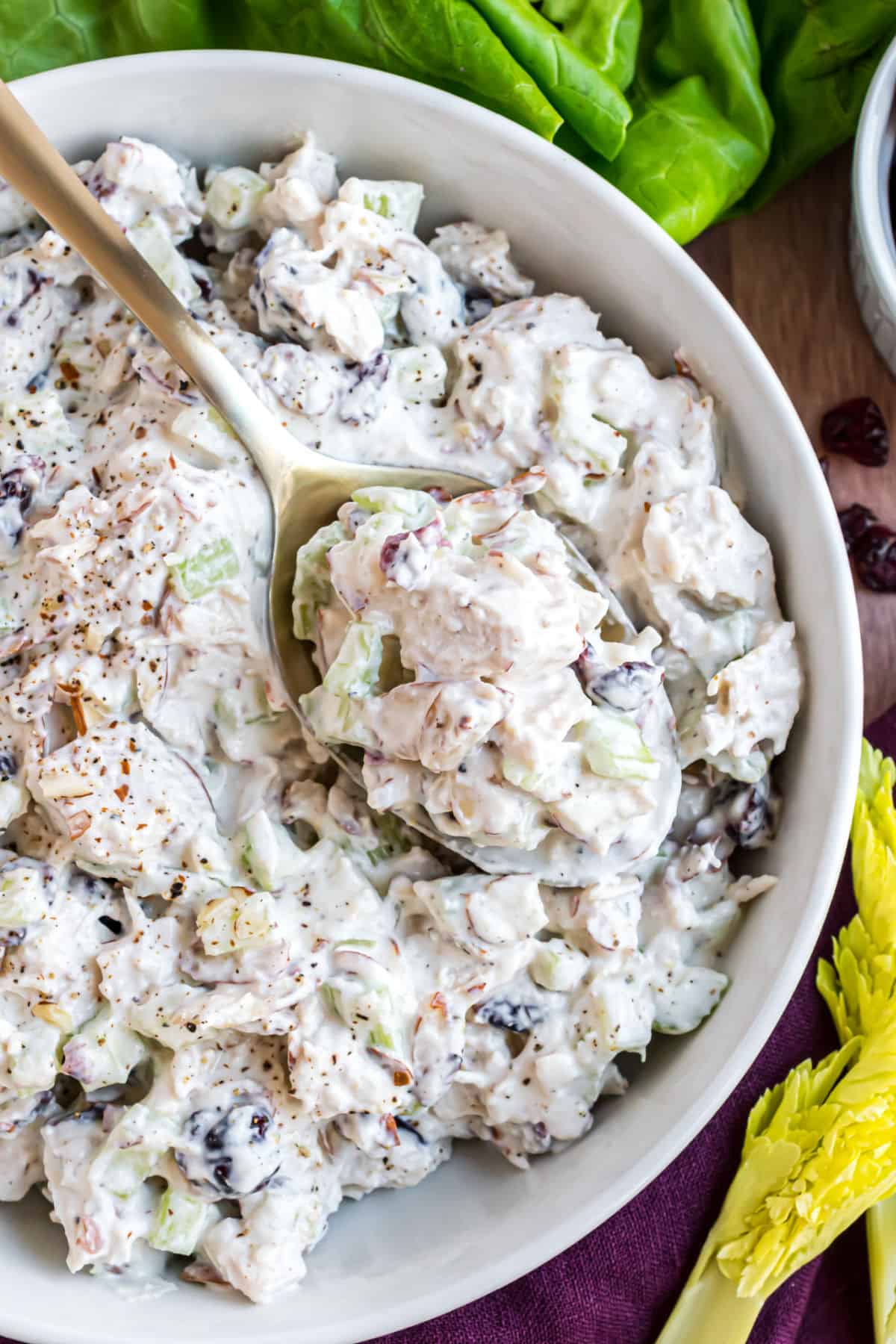 Bowl of chicken salad.