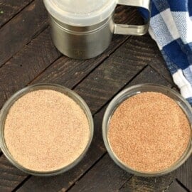 Cinnamon sugar mixes in two different strengths in two different bowls for comparison.