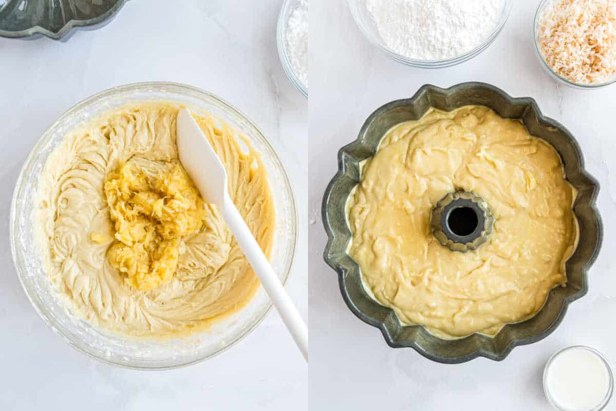 Step by step photos showing how to make pineapple cake.