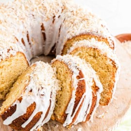 Pina Colada Pound Cake is full of pineapple flavor and topped with an irresistible coconut glaze. It’s everyone’s favorite tropical beverage turned into a scrumptious and easy pound cake! 
