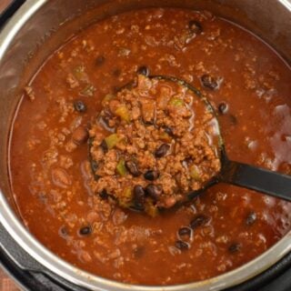 Instant Pot filled with beef chili.