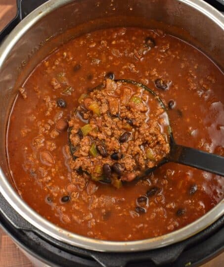 Instant Pot filled with beef chili.