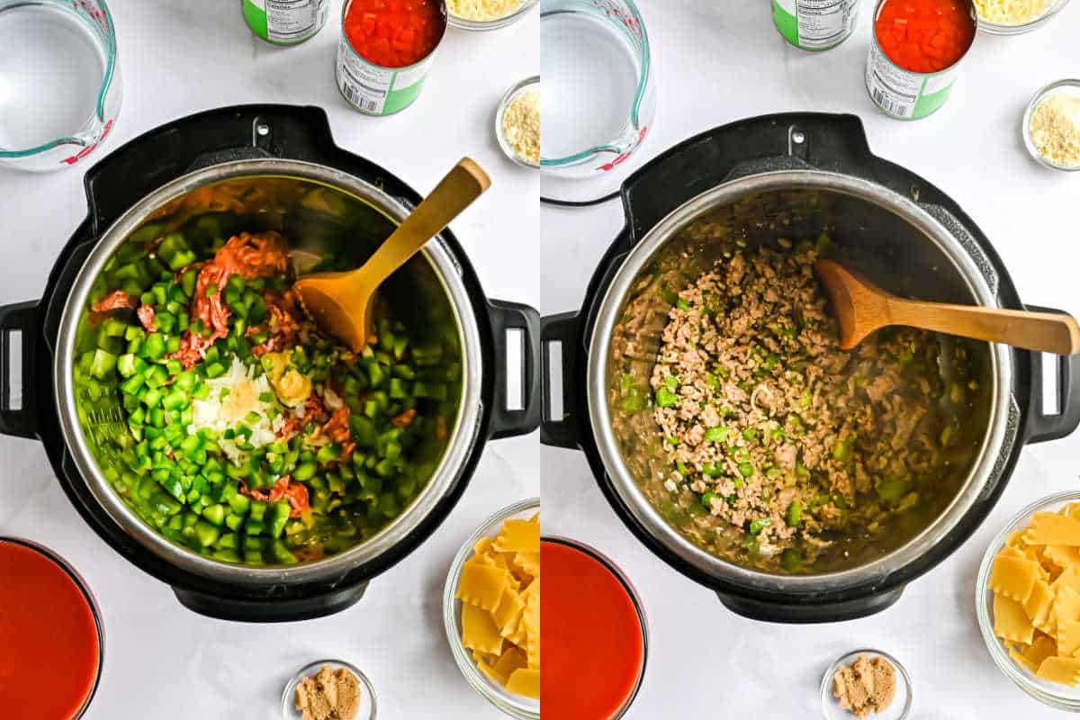 Step by step photos showing how to cook meat in Instant Pot.
