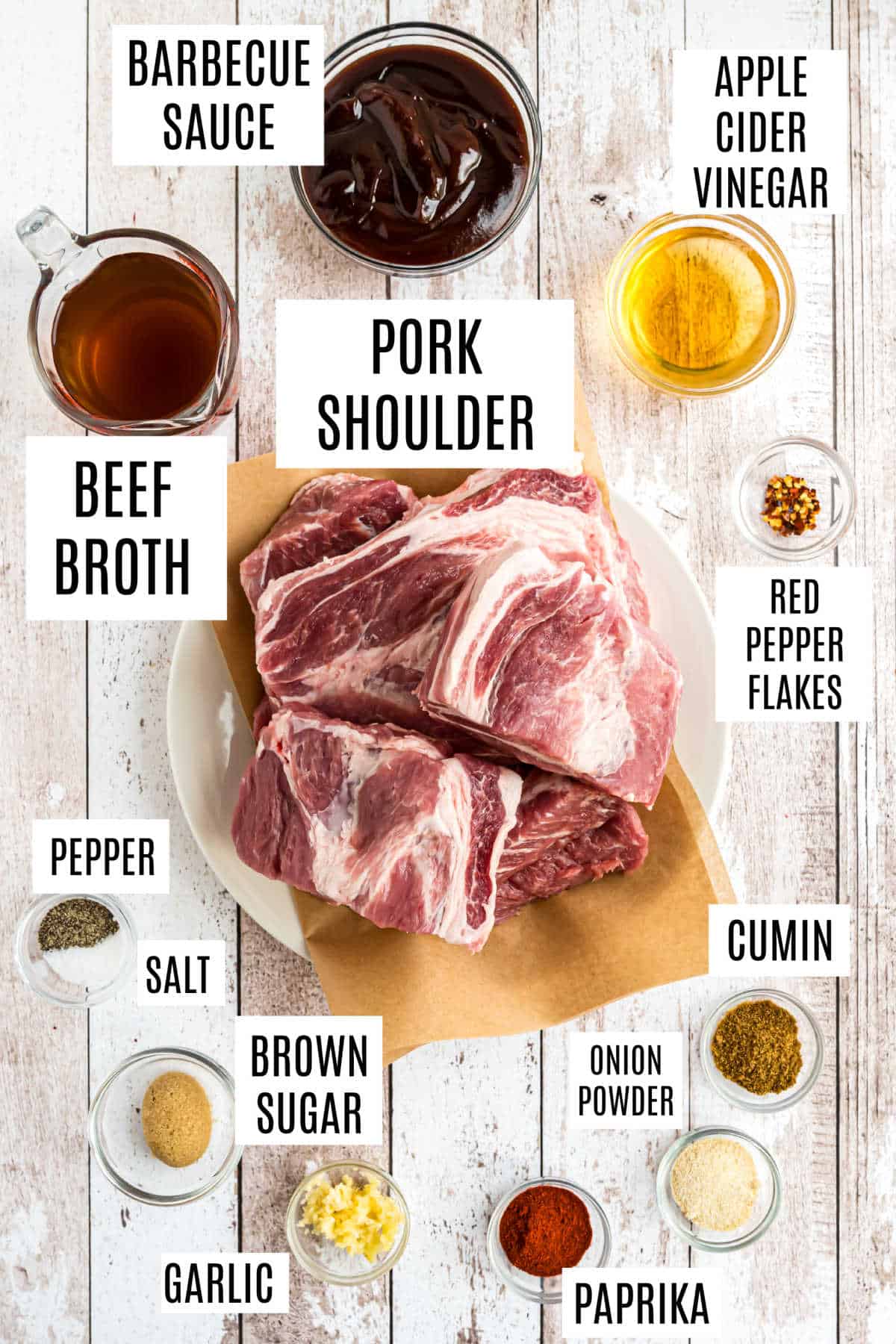 Ingredients needed to make Instant Pot pulled pork.