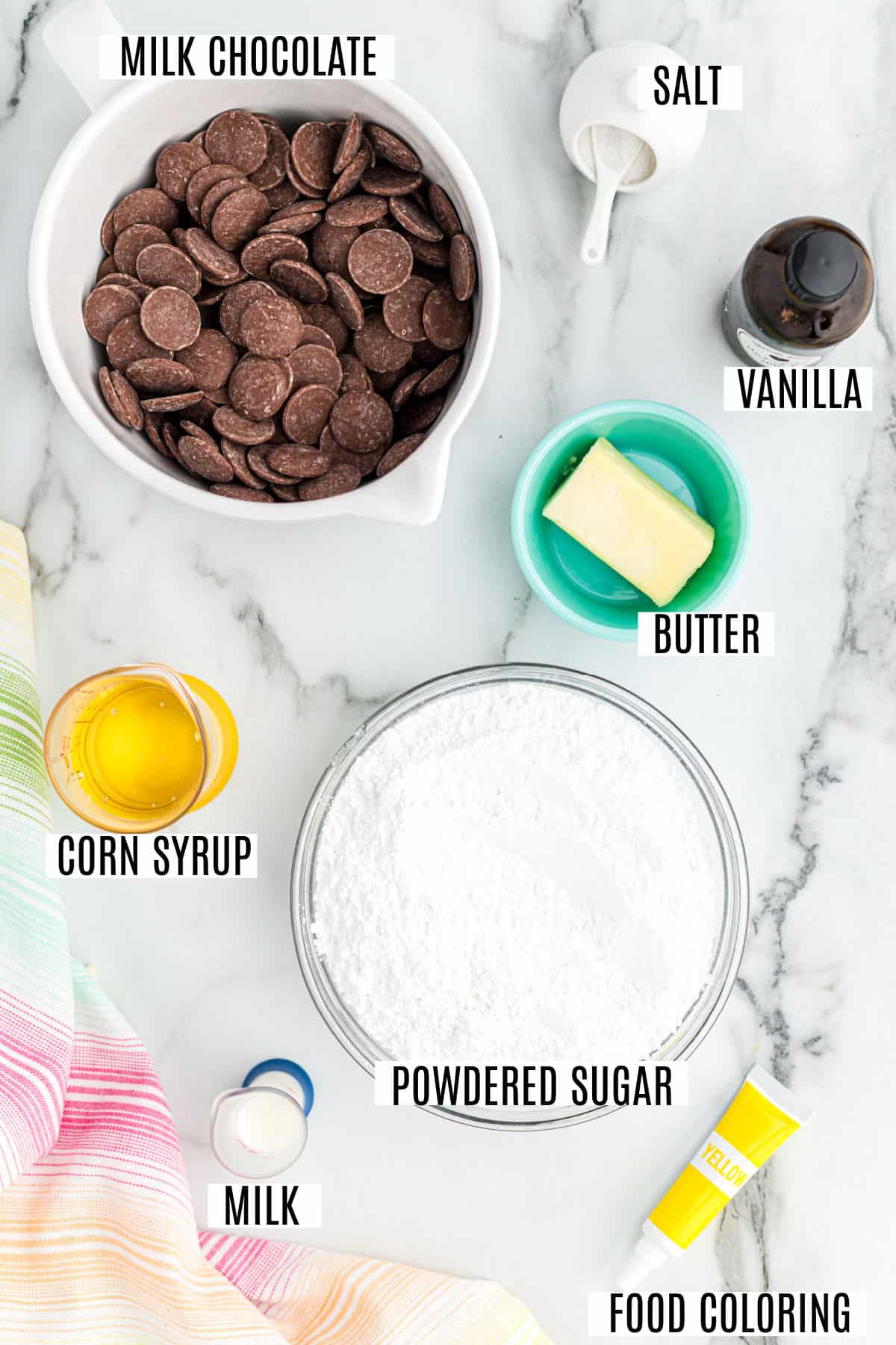 Ingredients needed to make homemade cadbury eggs.