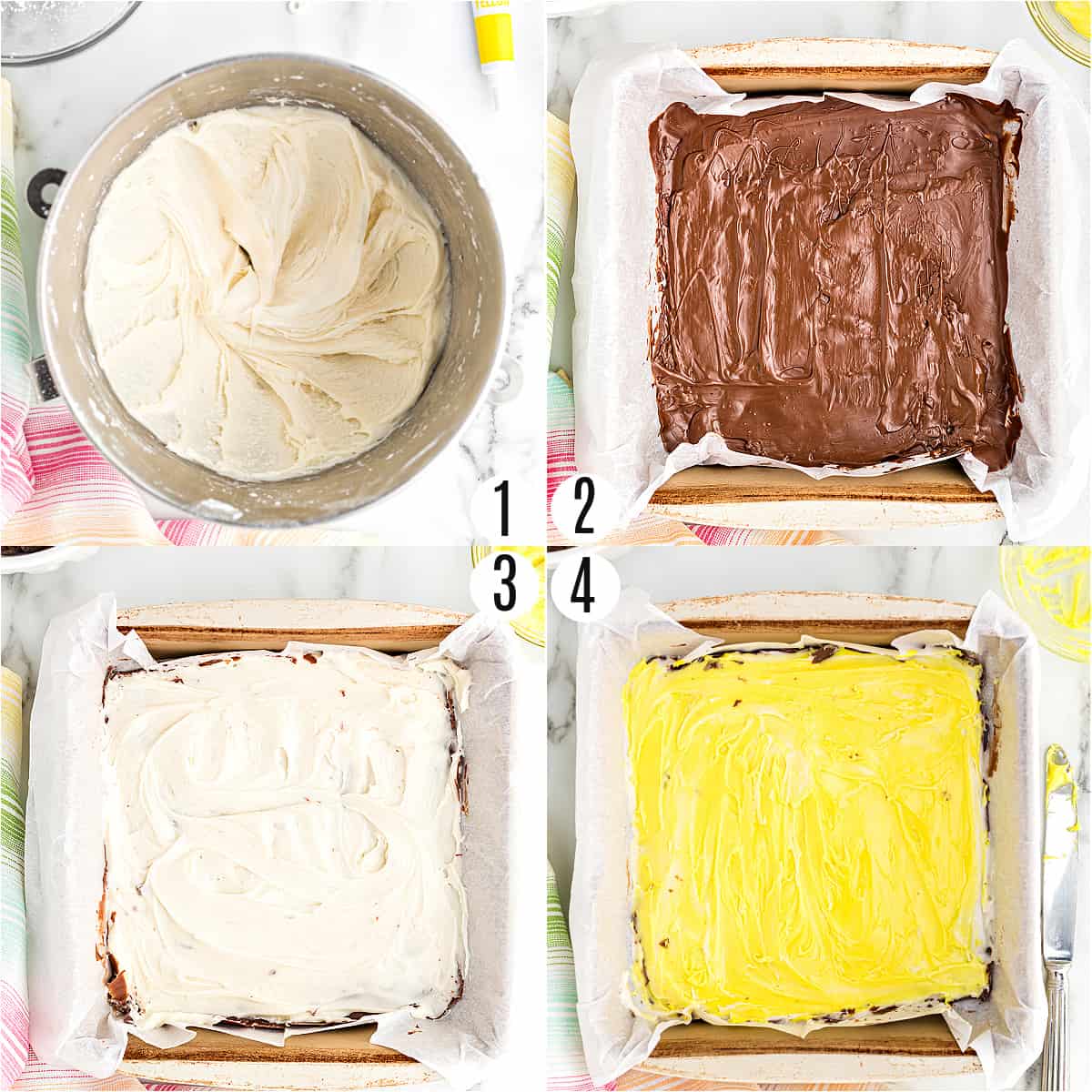 Step by step photos showing how to make cadbury egg fudge.