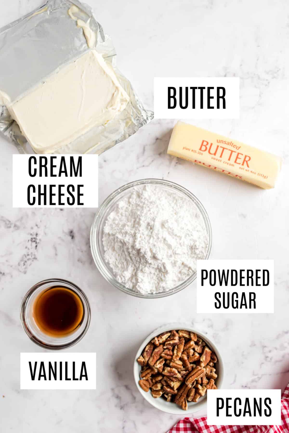 Ingredients needed to make cheesecake dip.