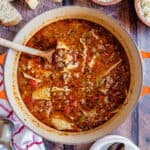 Lasagna Soup brings all the good taste of lasagna together in a simple, hearty bowl of soup. Hearty and packed with pork, tomatoes, and fragrant herbs!