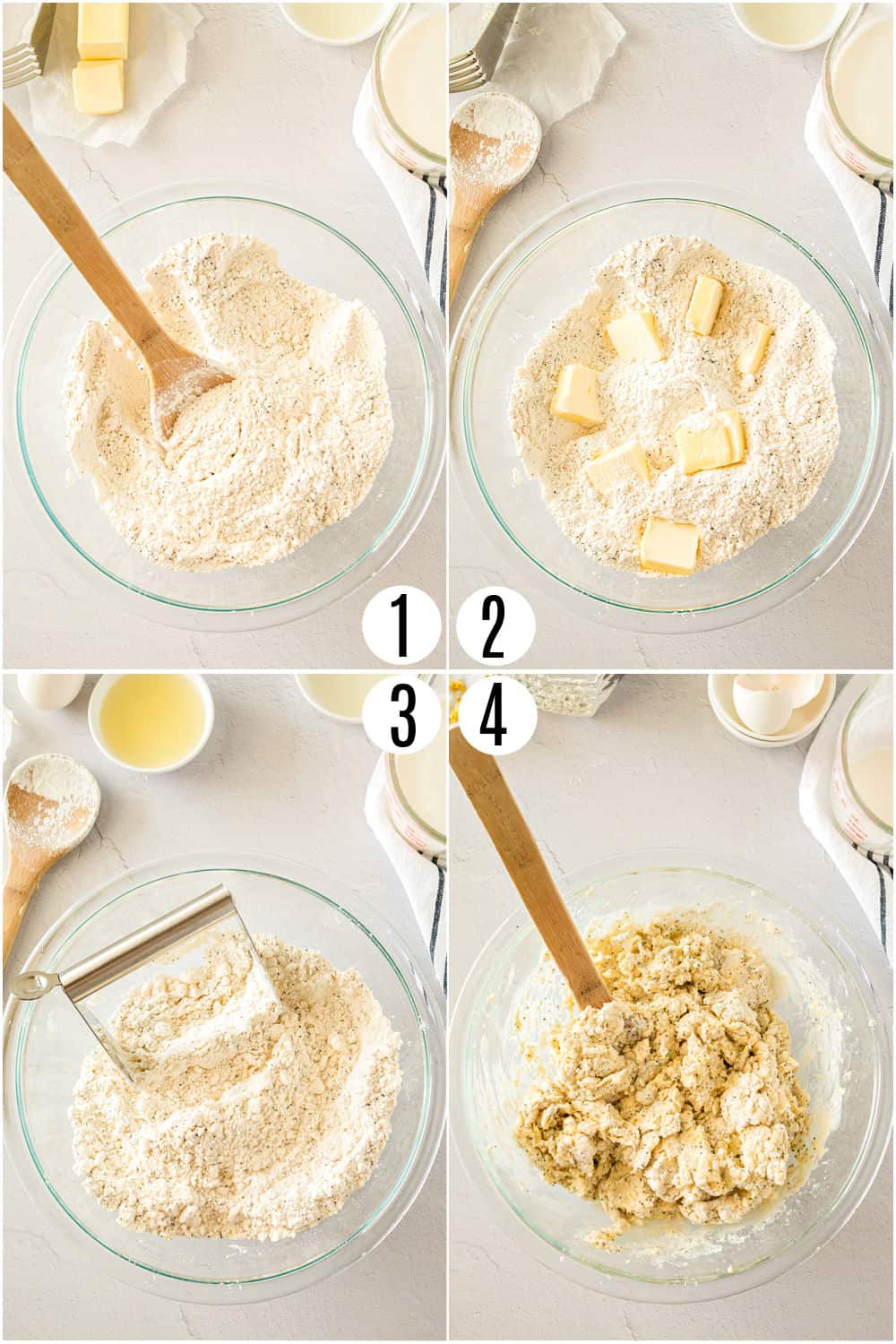 Step by step photos showing how to make lemon scone dough.