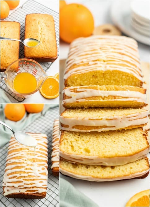 Step by step photos for adding glaze to orange bread recipe.