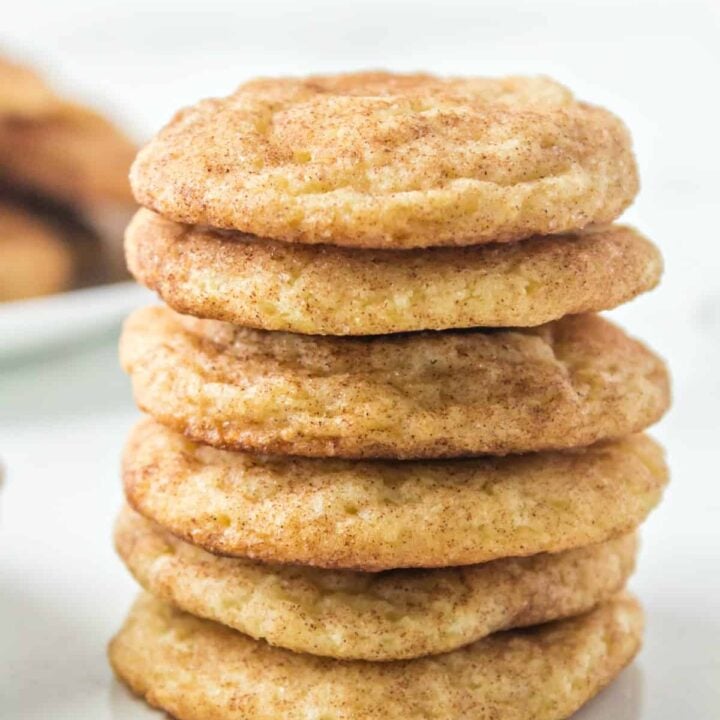 Stack of six snickerdoodle cookies.