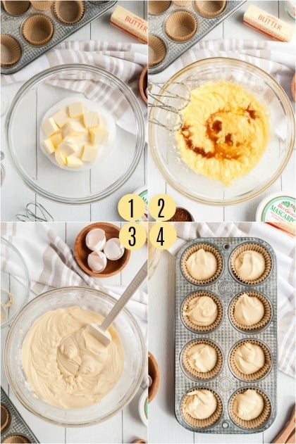 Step by step photos for how to make tiramisu cupcake batter.