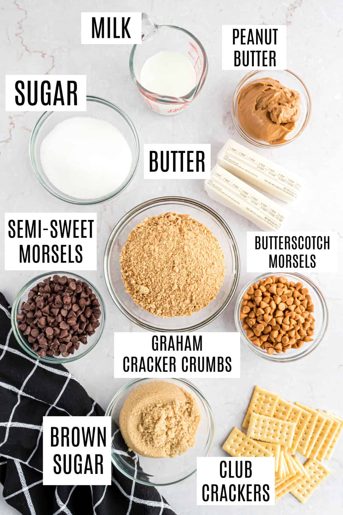 Ingredients needed to make club cracker bars.