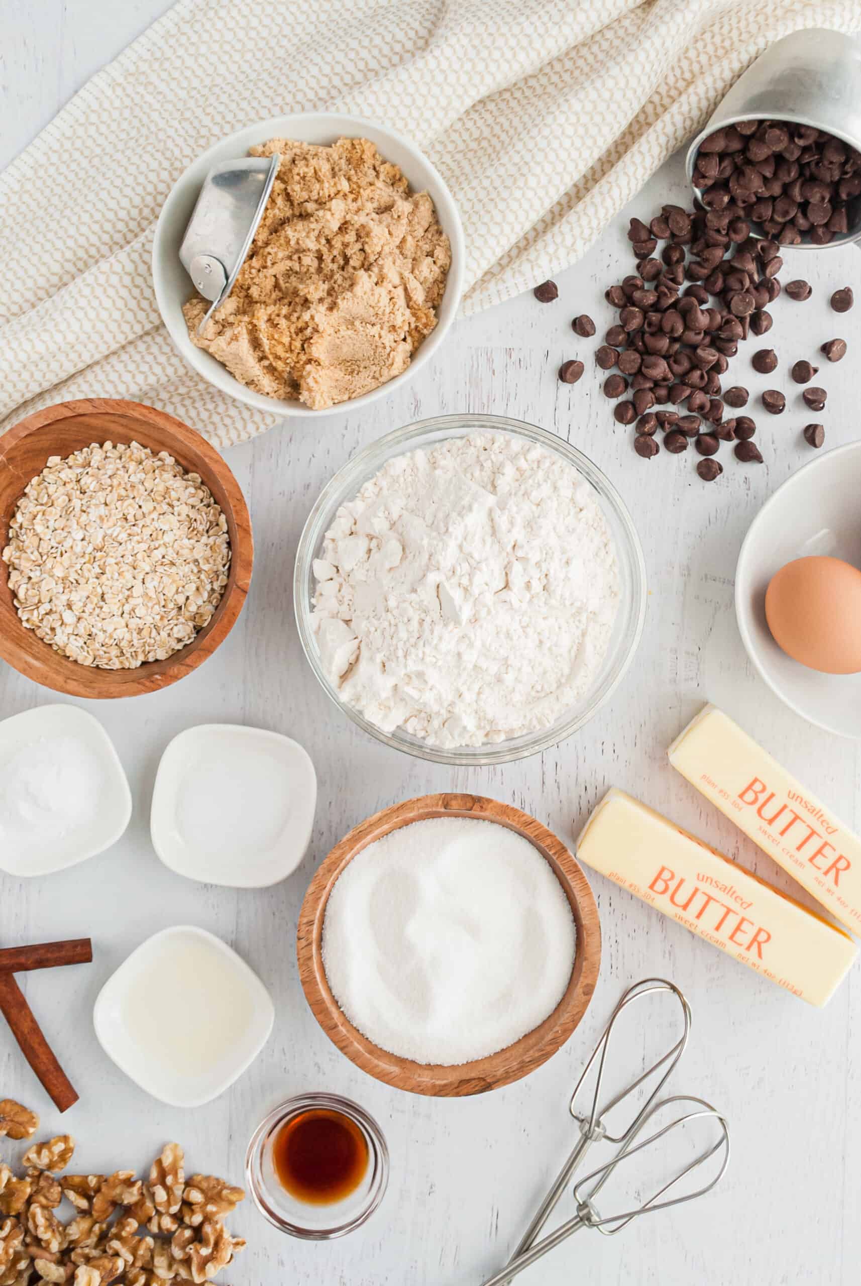 Ingredients to make Doubletree Chocolate Chip Cookies.