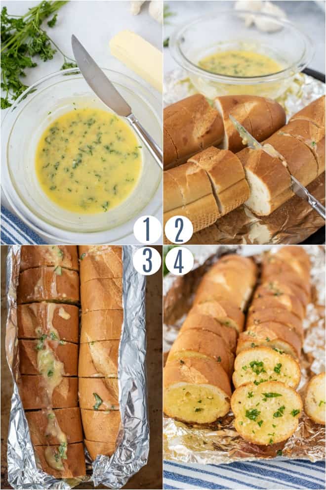 Step by step photos for homemade garlic bread.