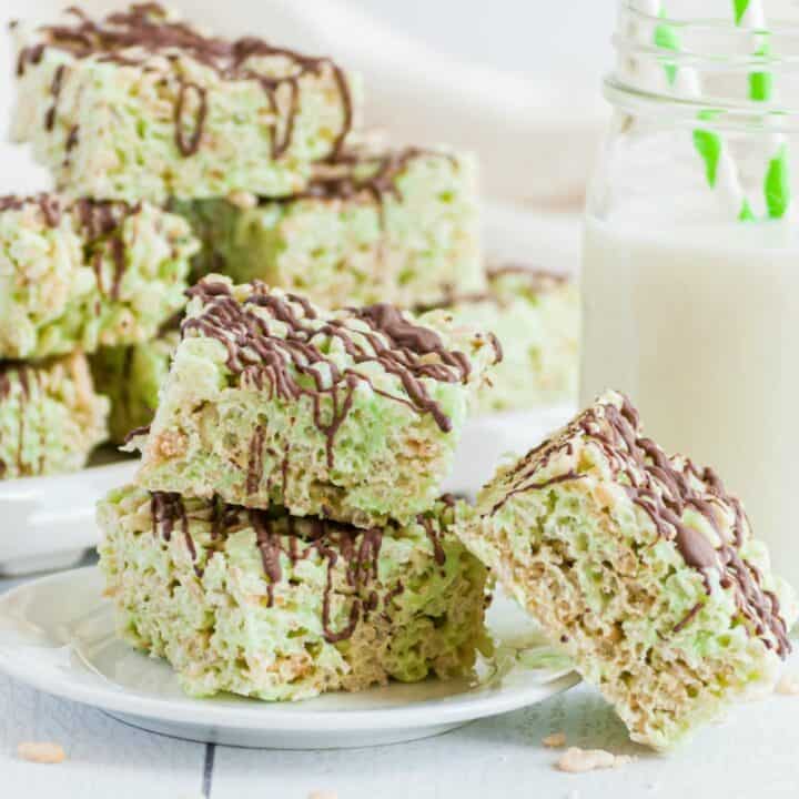 Pistachio Rice Krispie Treats with Dark Chocolate