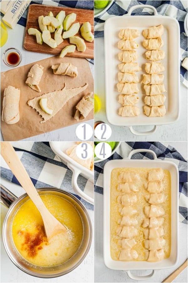 Step by step photos for making homemade apple dumplings.