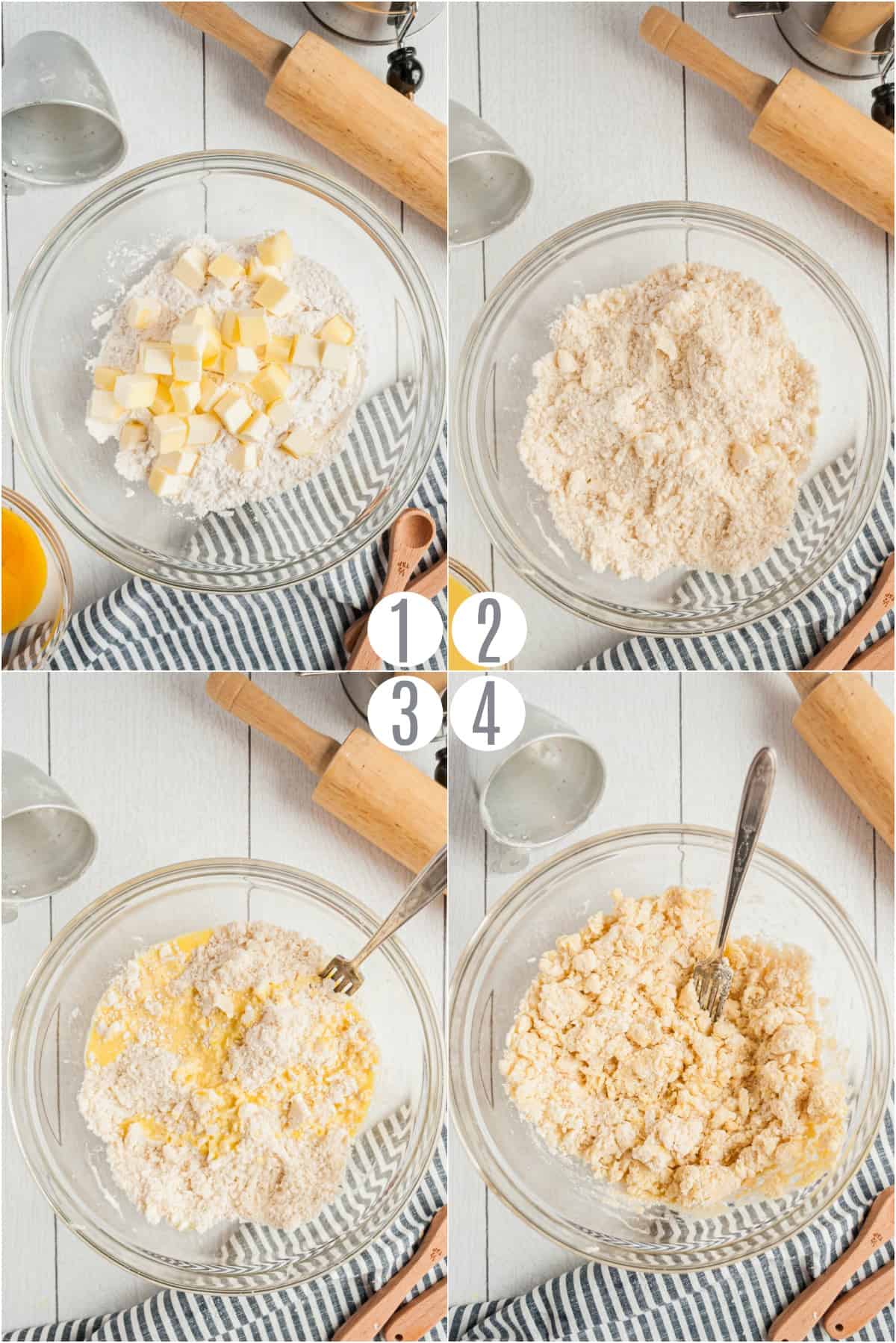 Step by step photos showing how to make homemade pie crust.