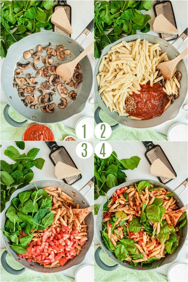 Step by step photo showing how to make penne rosa.