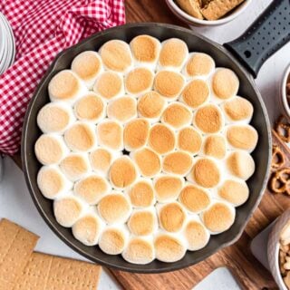 Lightly toasted marshmallows in cast iron skillet.