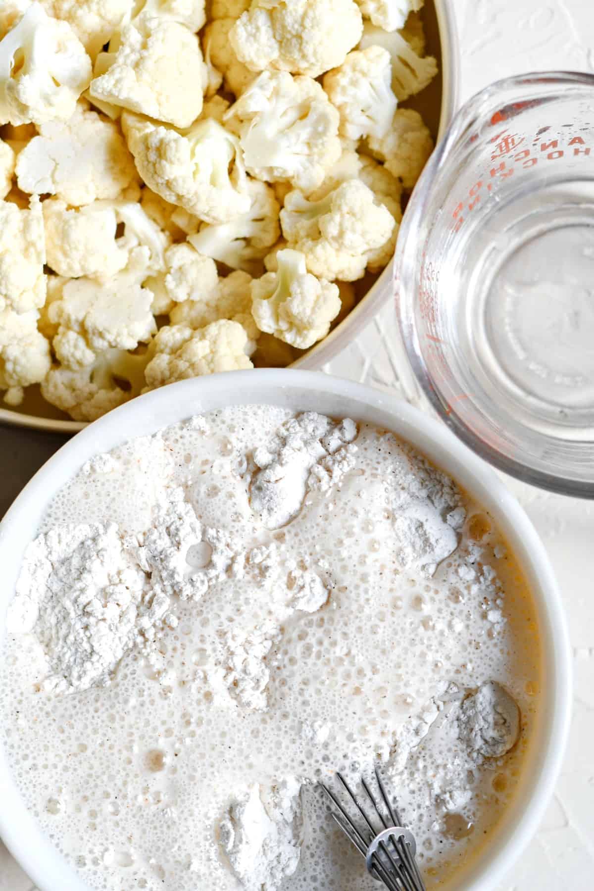 Seltzer water added to batter to make cauliflower wings.