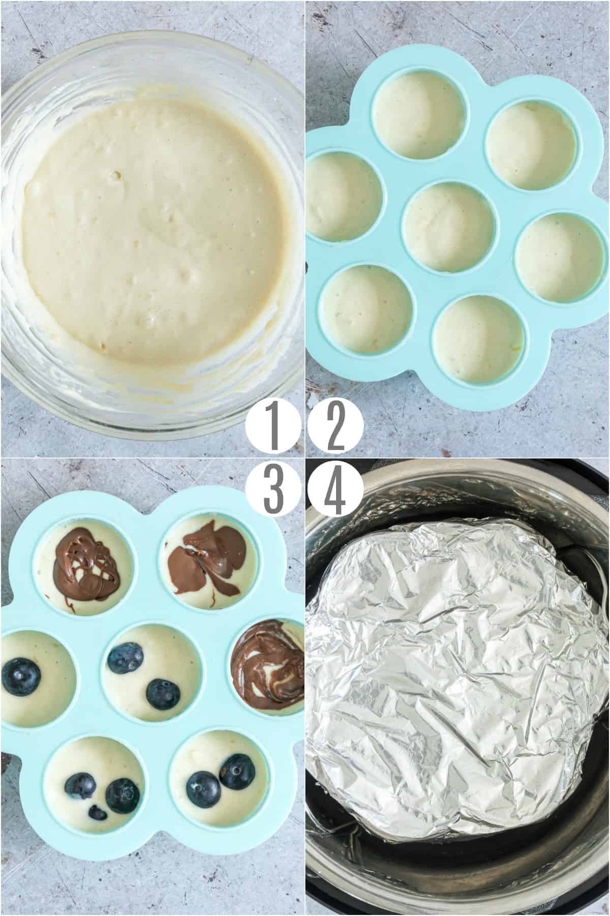 Step by step photos showing how to make pancake bites in the Instant Pot pressure cooker.