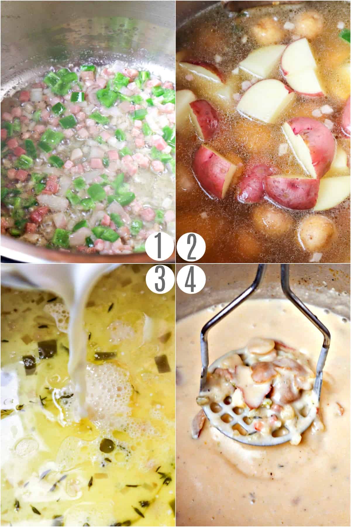 Step by step photos showing how to make potato soup in the pressure cooker.