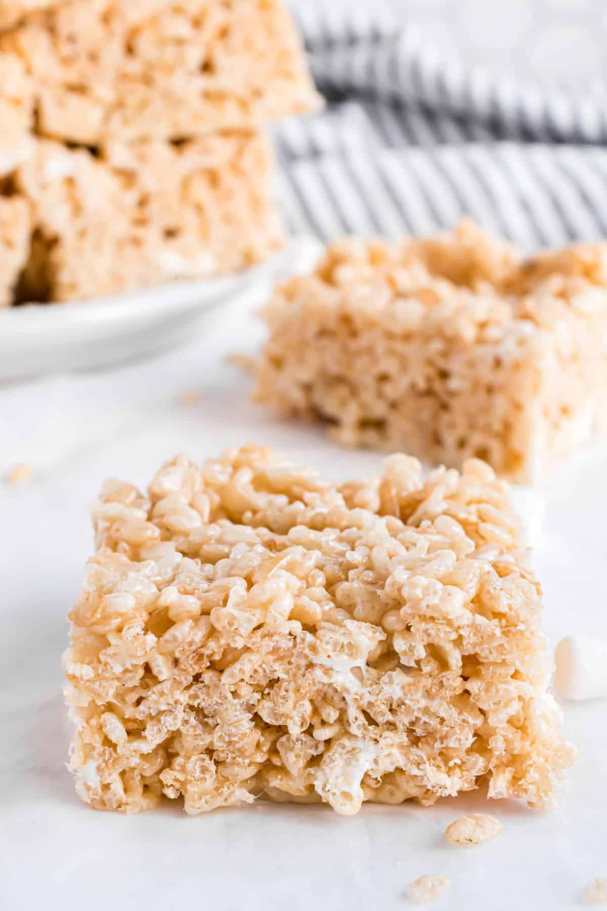 Thick rice krispie treat packed with marshmallows.